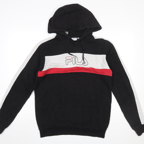 Fila Men's Black M Pullover Hoodie with Logo and Red Stripe