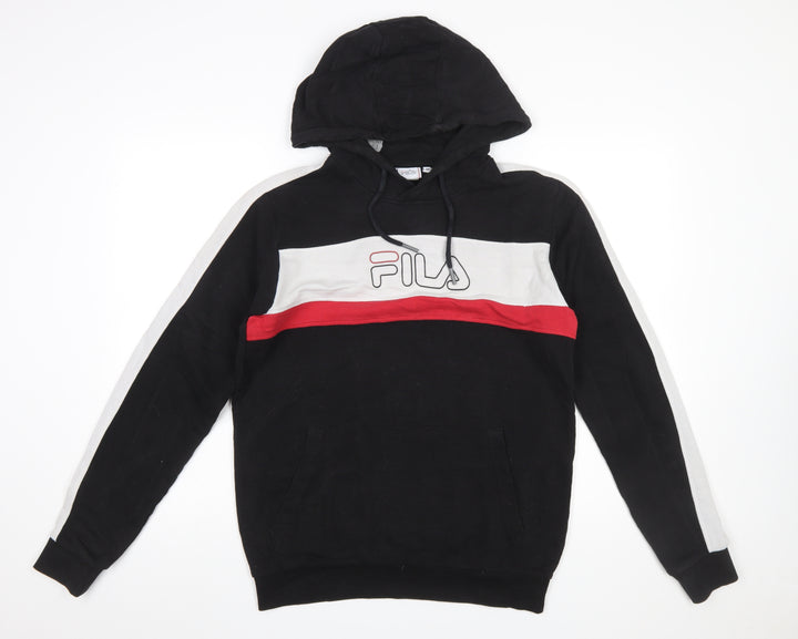 Fila Men's Black M Pullover Hoodie with Logo and Red Stripe