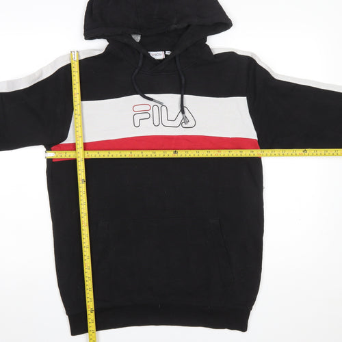 Fila Men's Black M Pullover Hoodie with Logo and Red Stripe