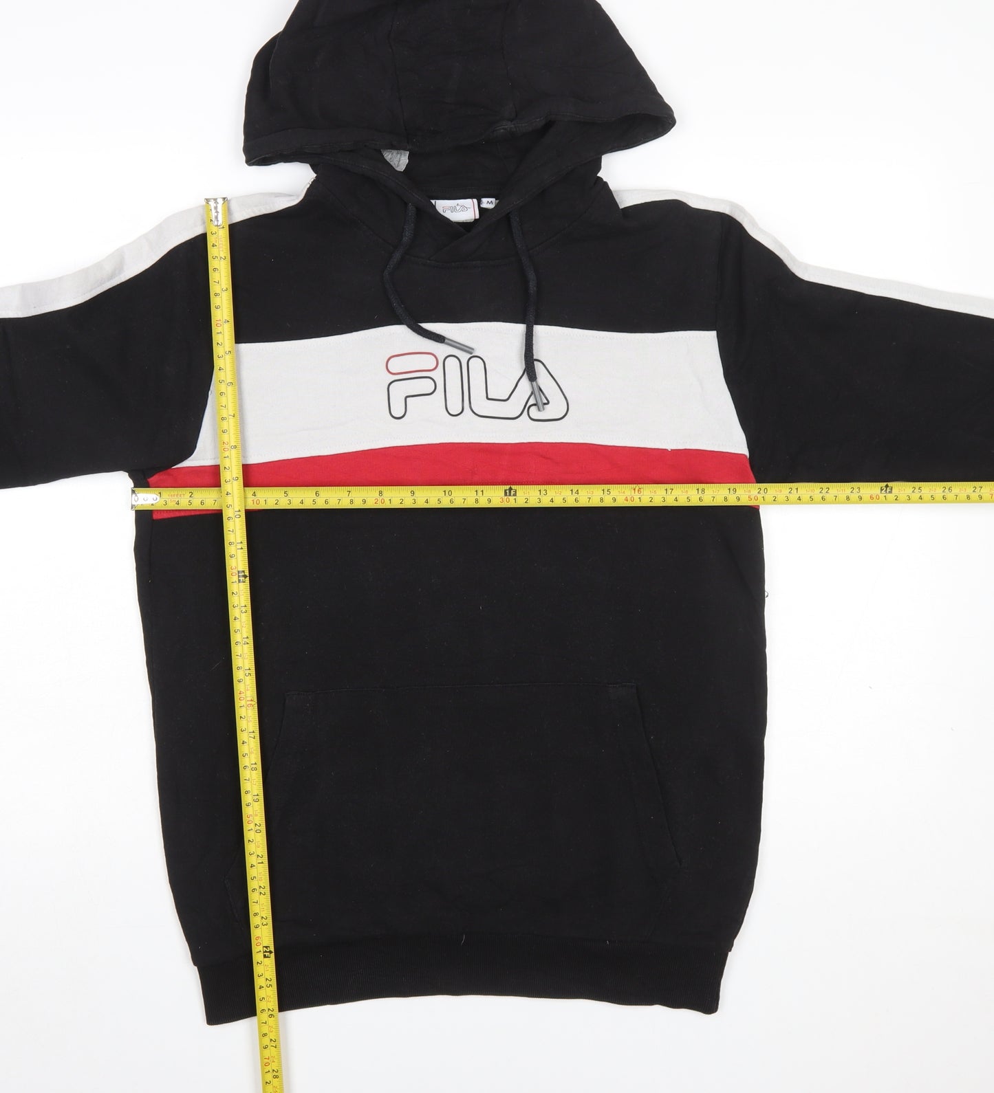 Fila Men's Black M Pullover Hoodie with Logo and Red Stripe