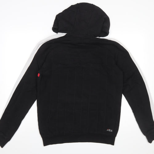 Fila Men's Black M Pullover Hoodie with Logo and Red Stripe