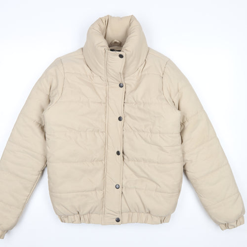boohoo Womens Beige Puffer Jacket Size 8 Short Quilted Winter Coat