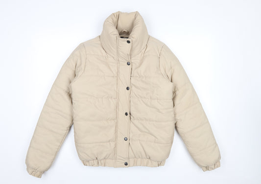 boohoo Womens Beige Puffer Jacket Size 8 Short Quilted Winter Coat