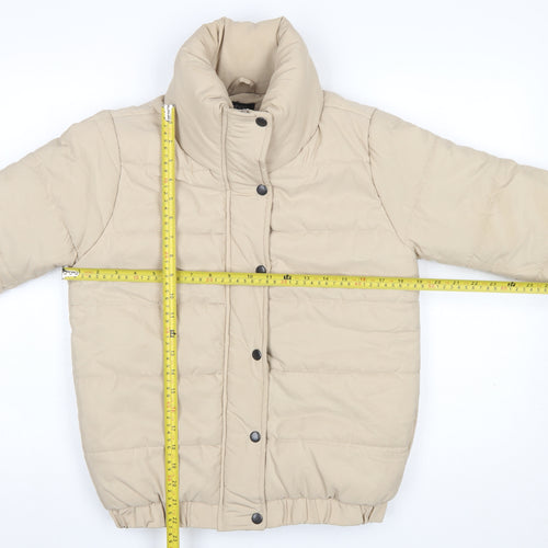 boohoo Womens Beige Puffer Jacket Size 8 Short Quilted Winter Coat