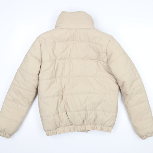boohoo Womens Beige Puffer Jacket Size 8 Short Quilted Winter Coat