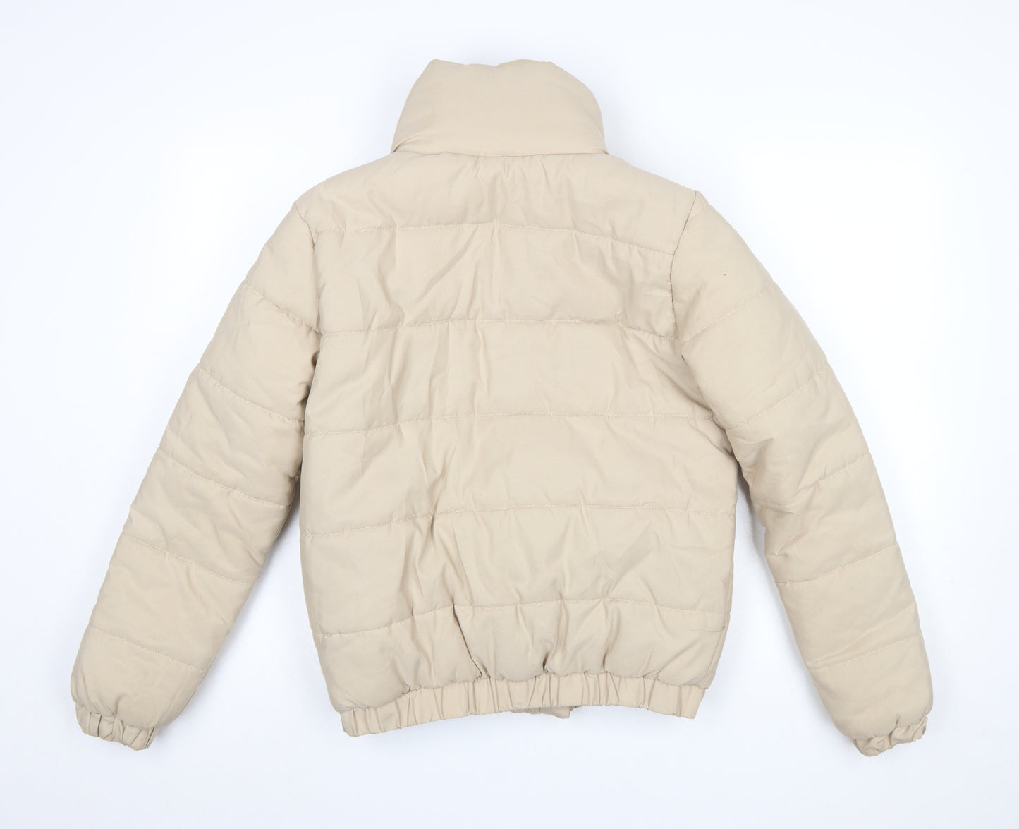 boohoo Womens Beige Puffer Jacket Size 8 Short Quilted Winter Coat