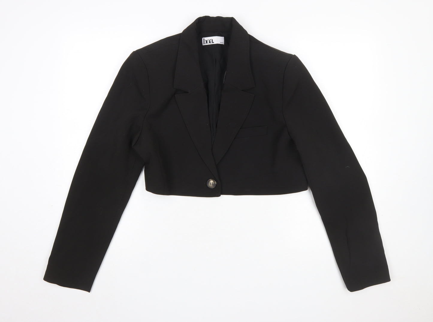 Boa Womens Black Cropped Blazer Jacket M Single Breasted Tailored