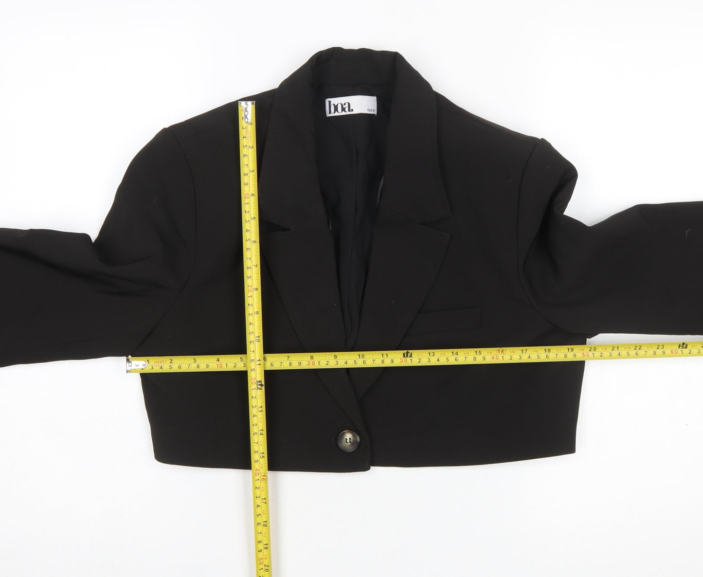 Boa Womens Black Cropped Blazer Jacket M Single Breasted Tailored