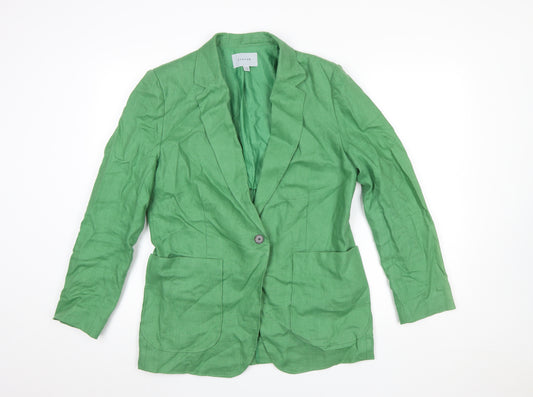 Jigsaw Women's Green Linen Single-Breasted Blazer UK 12