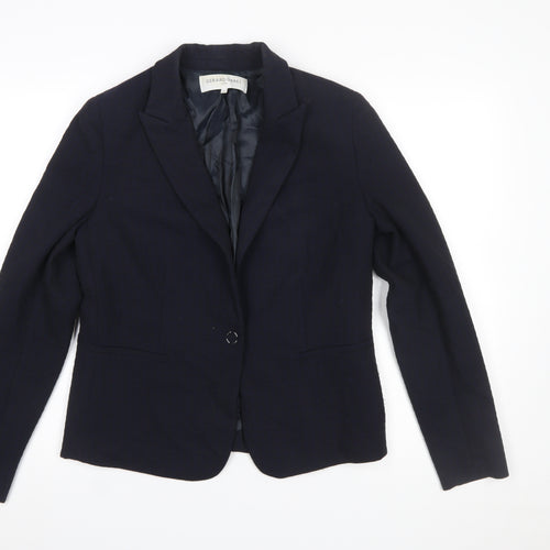 Gerard Darel Women's Navy Classic Blazer Size 10 Single-Breasted Linen Blend