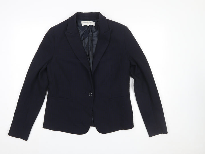 Gerard Darel Women's Navy Classic Blazer Size 10 Single-Breasted Linen Blend
