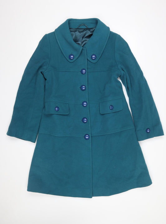 Hobbs Women Blue Wool Blend Mid-Length Overcoat Size 10