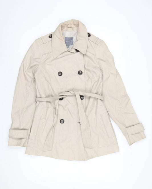Principles Women's Beige Trench Coat Size 8 Belted Lightweight Cotton Blend