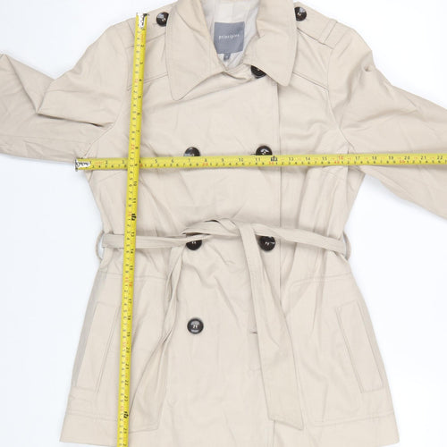 Principles Women's Beige Trench Coat Size 8 Belted Lightweight Cotton Blend