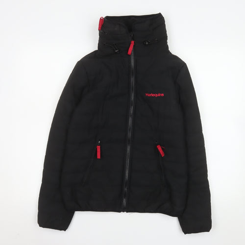 Harlequins Womens Black Hooded Puffer Jacket M Polyester Zip