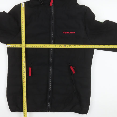 Harlequins Womens Black Hooded Puffer Jacket M Polyester Zip