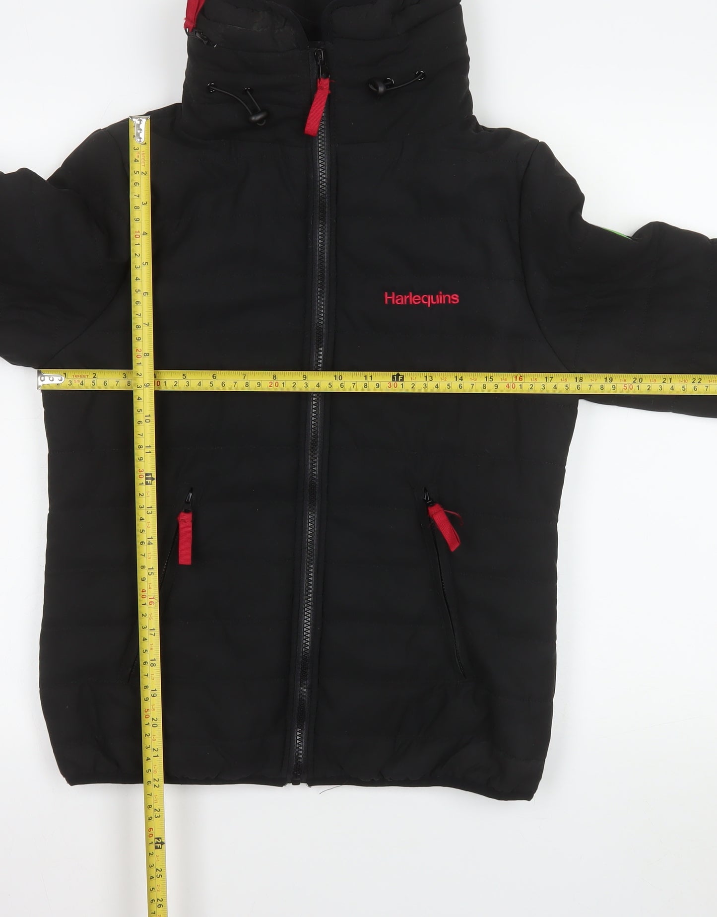 Harlequins Womens Black Hooded Puffer Jacket M Polyester Zip