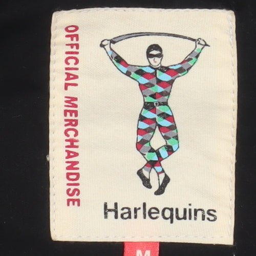 Harlequins Womens Black Hooded Puffer Jacket M Polyester Zip
