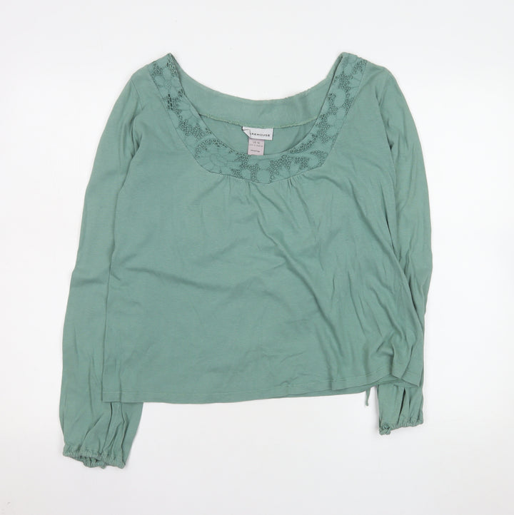 Warehouse Women’s Green Cotton Long Sleeve Crochet Blouse Size 16