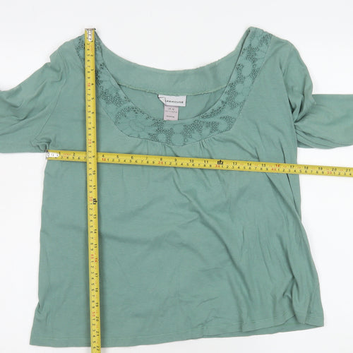 Warehouse Women’s Green Cotton Long Sleeve Crochet Blouse Size 16