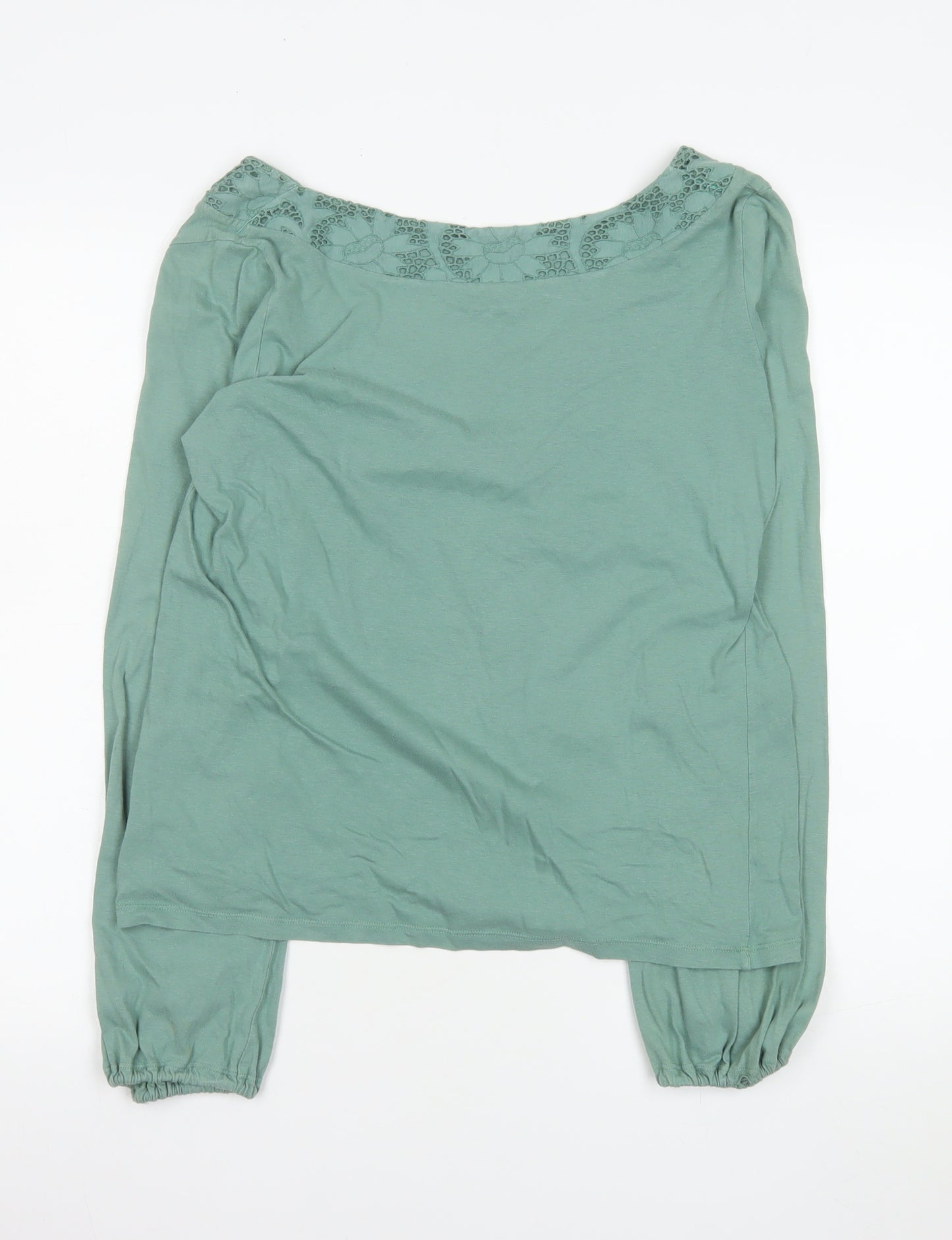 Warehouse Women’s Green Cotton Long Sleeve Crochet Blouse Size 16