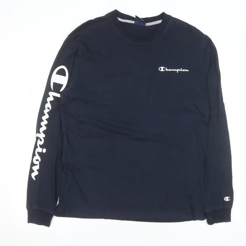 Champion Men's Blue Long Sleeve Crew Neck Cotton Top M