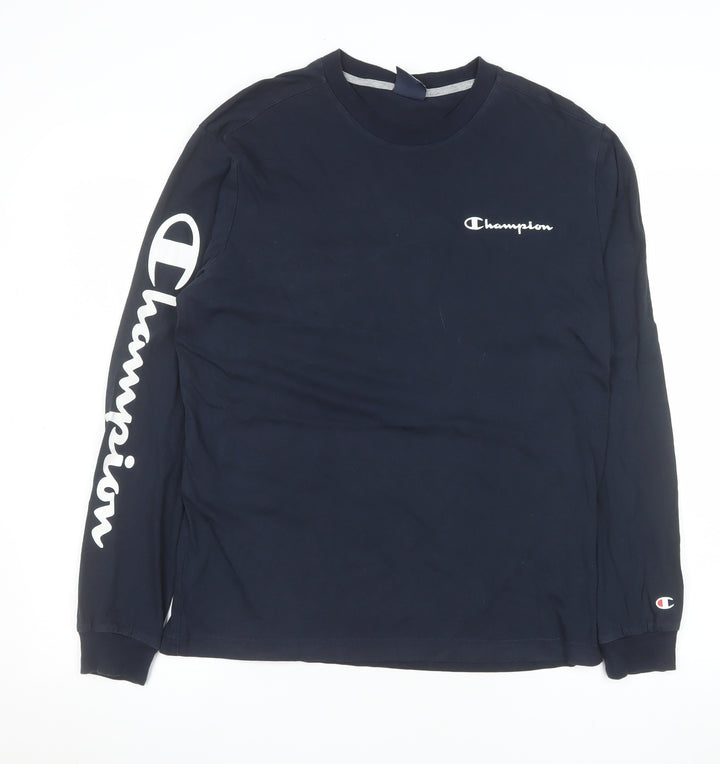 Champion Men's Blue Long Sleeve Crew Neck Cotton Top M