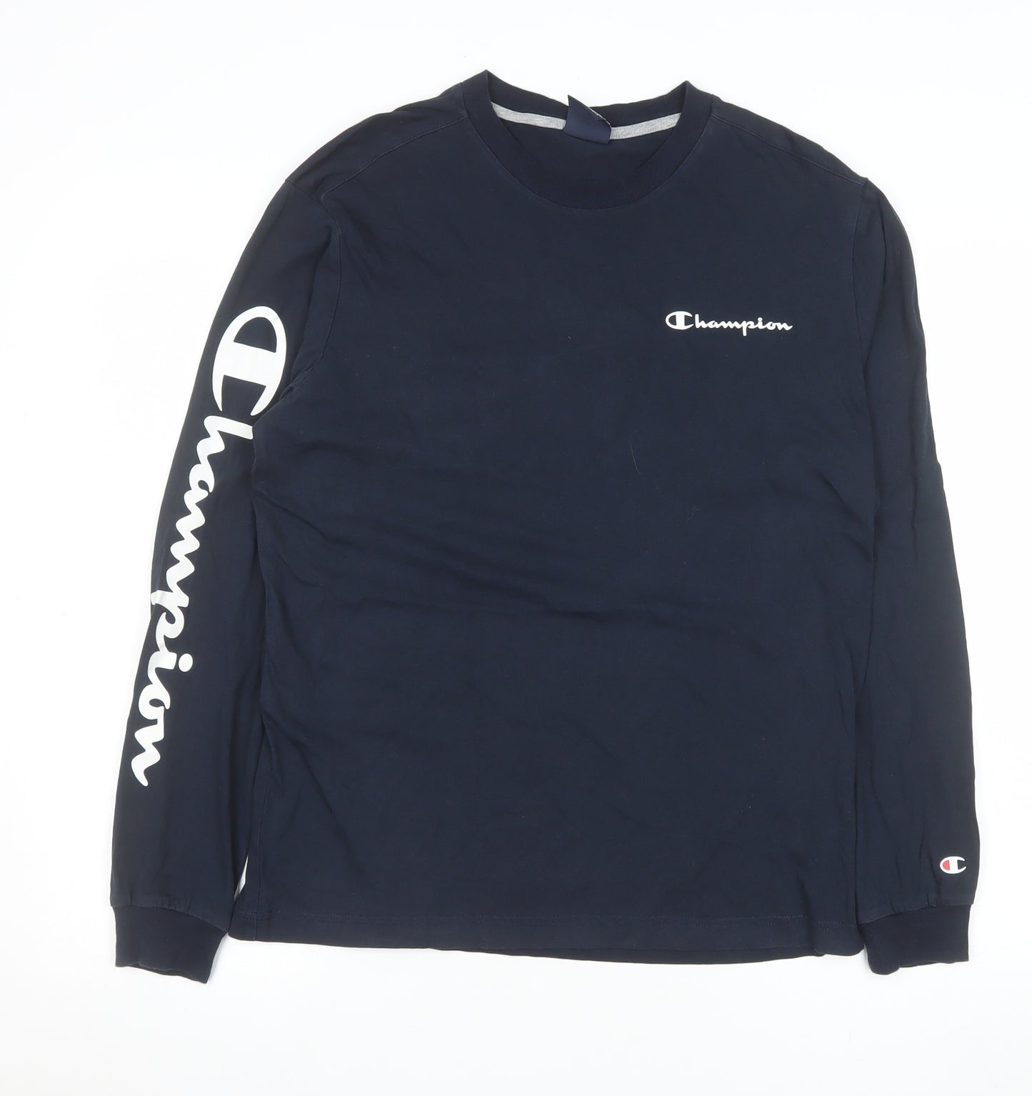 Champion Men's Blue Long Sleeve Crew Neck Cotton Top M