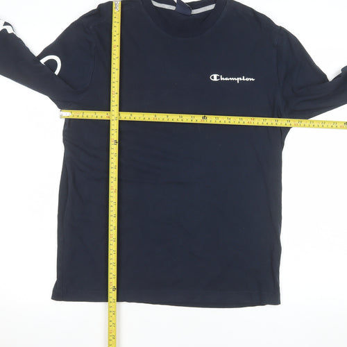 Champion Men's Blue Long Sleeve Crew Neck Cotton Top M