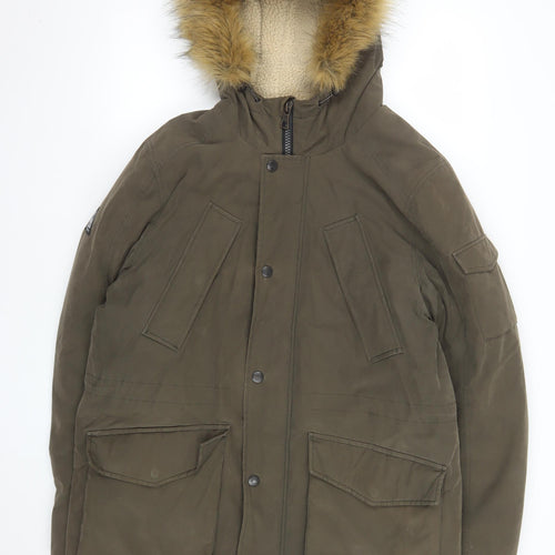 Next Men's Green Parka Coat M Faux Fur Hood Winter Jacket