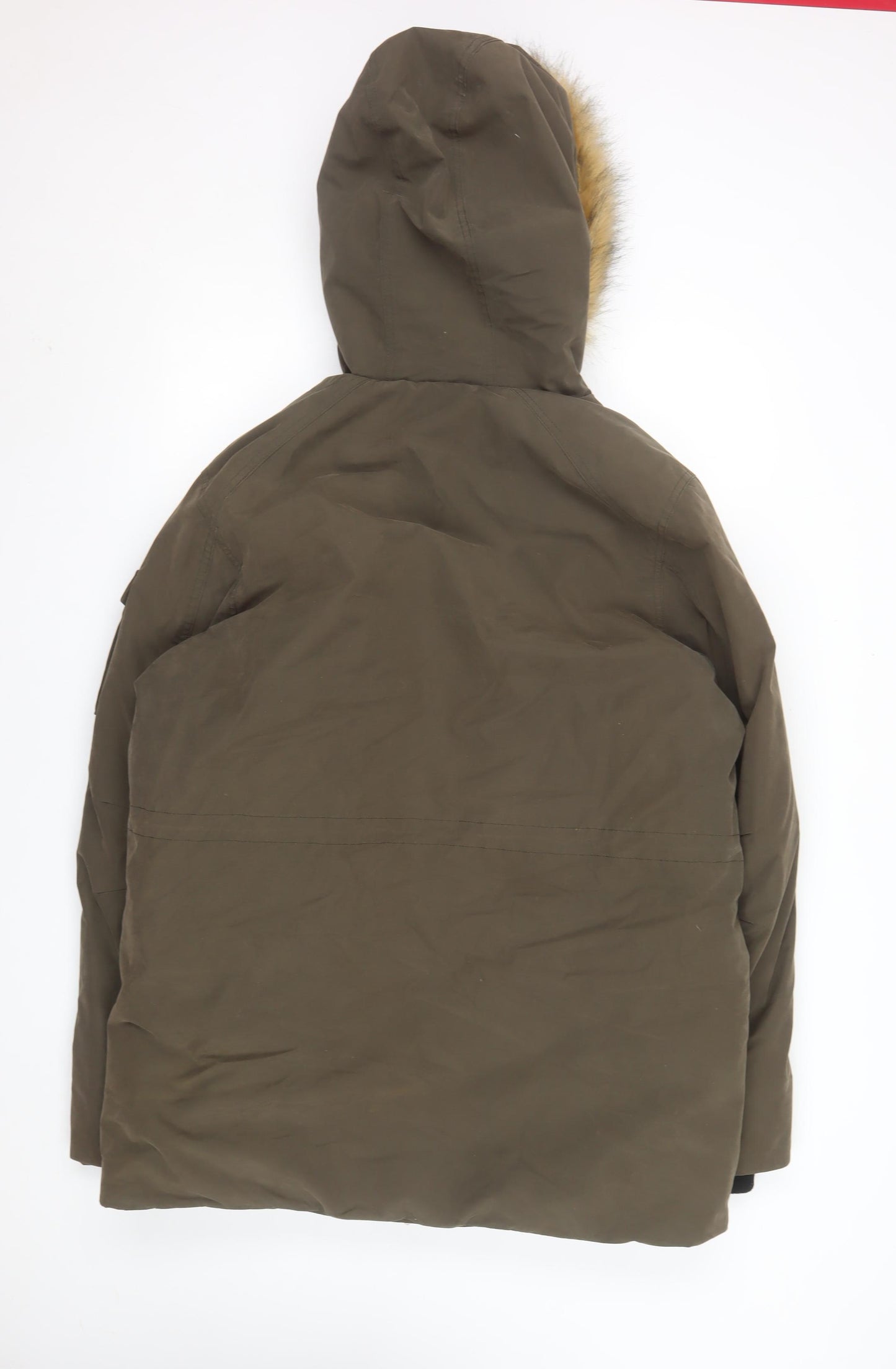 Next Men's Green Parka Coat M Faux Fur Hood Winter Jacket