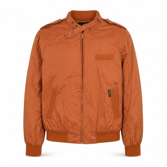 Front view of Trader Bay Men's Brown L Bomber Jacket Cotton Blend Zip Casual
