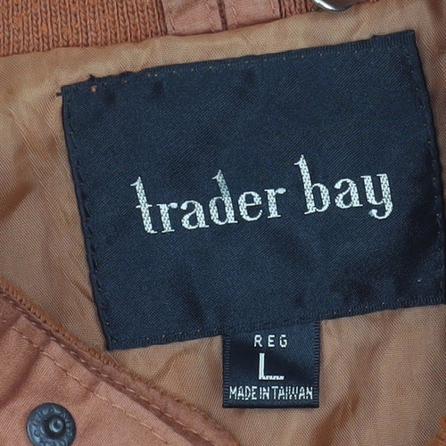 Trader Bay Men's Brown L Bomber Jacket Cotton Blend Zip Casual