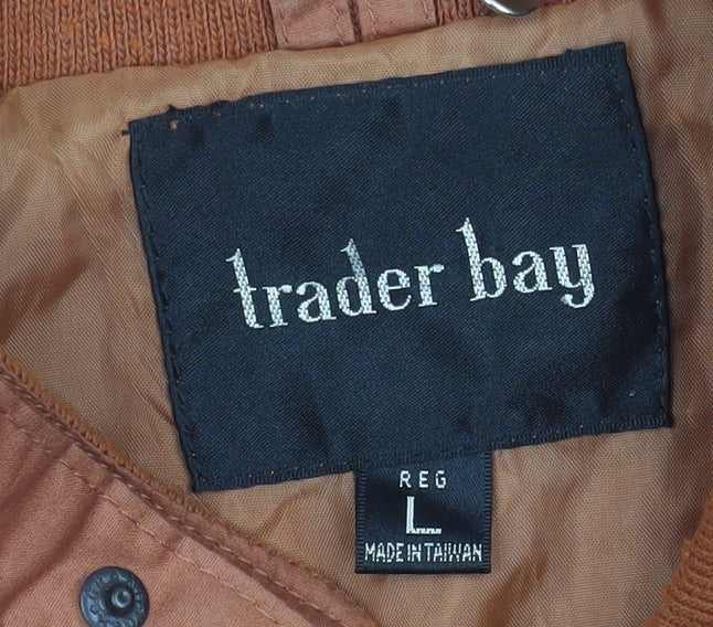 Trader Bay Men's Brown L Bomber Jacket Cotton Blend Zip Casual