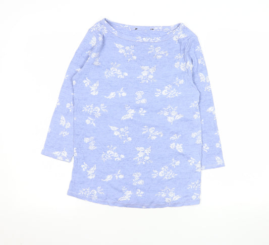 Marks and Spencer Women's Blue Floral Cotton Long Sleeve T-Shirt Size 12