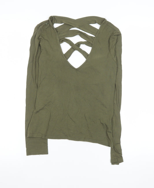 River Island Women’s Green Strappy V-Neck Cropped Long Sleeve Top Size 10