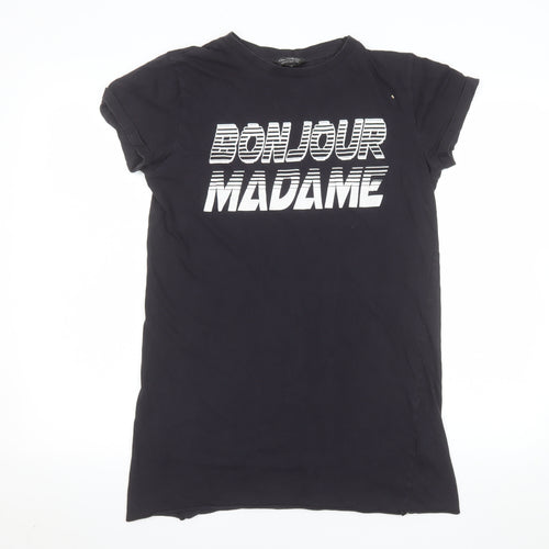 Miss Selfridge Women's Black Bonjour Madame Cotton T-Shirt Size 8