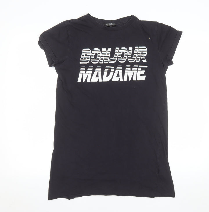 Miss Selfridge Women's Black Bonjour Madame Cotton T-Shirt Size 8