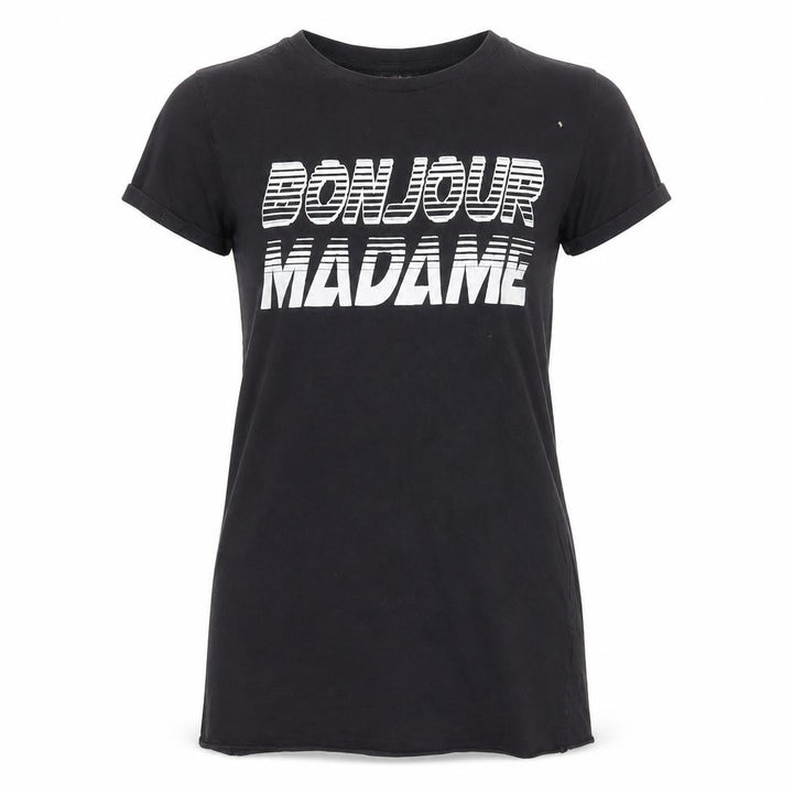 Miss Selfridge Women's Black Bonjour Madame Cotton T-Shirt Size 8