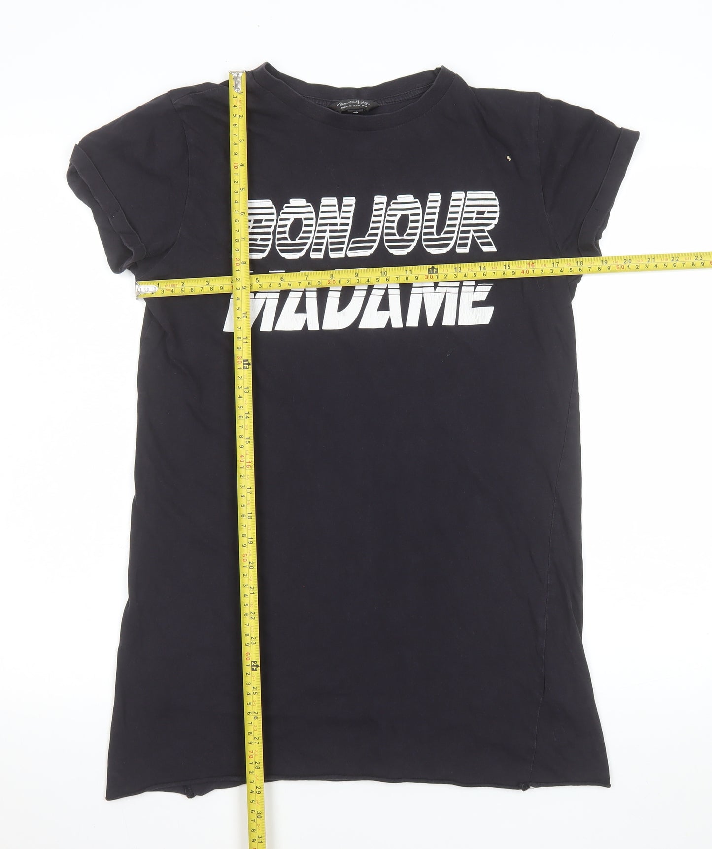 Miss Selfridge Women's Black Bonjour Madame Cotton T-Shirt Size 8