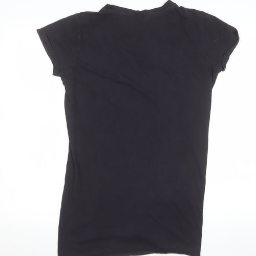 Miss Selfridge Women's Black Bonjour Madame Cotton T-Shirt Size 8