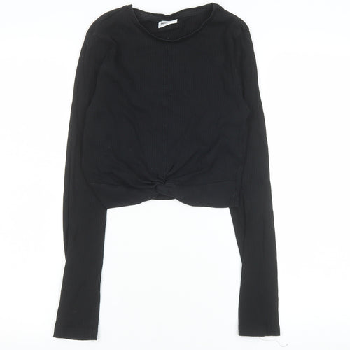 Noisy May Women's Black Cropped Long Sleeve Cotton Top Size S