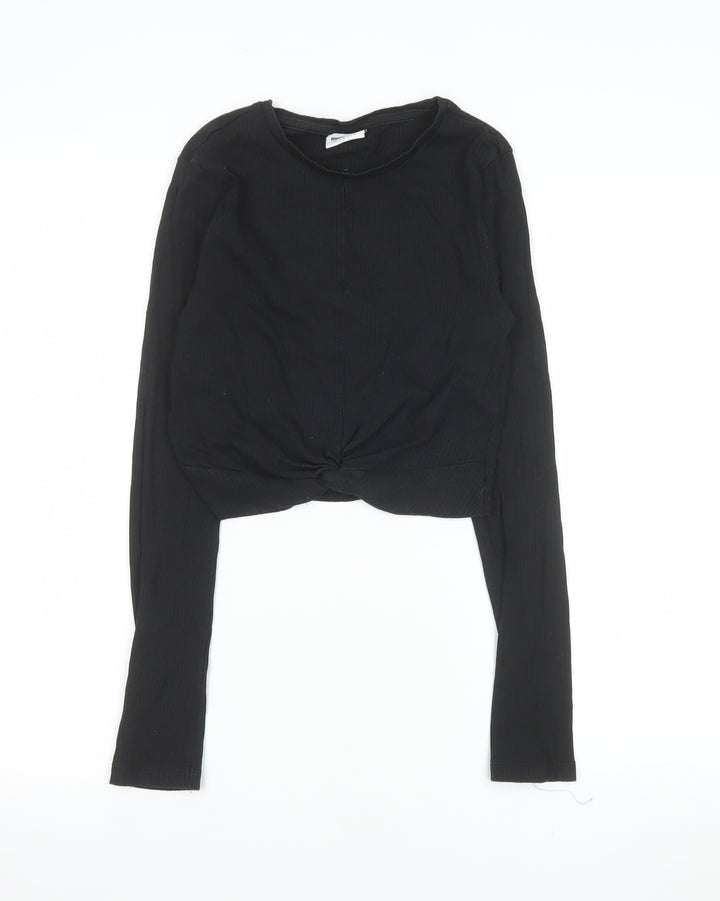 Noisy May Women's Black Cropped Long Sleeve Cotton Top Size S