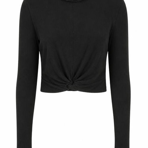 Noisy May Women's Black Cropped Long Sleeve Cotton Top Size S