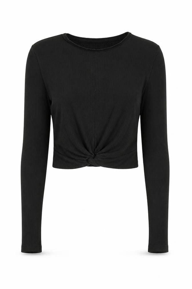 Noisy May Women's Black Cropped Long Sleeve Cotton Top Size S