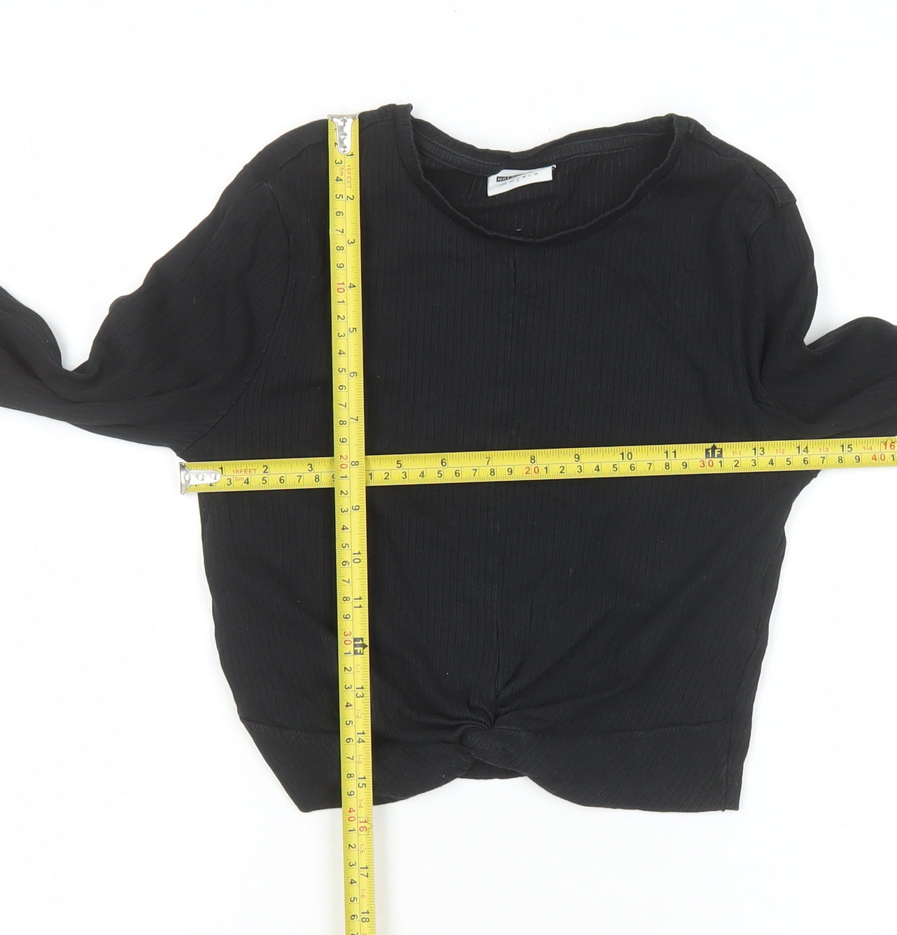 Noisy May Women's Black Cropped Long Sleeve Cotton Top Size S