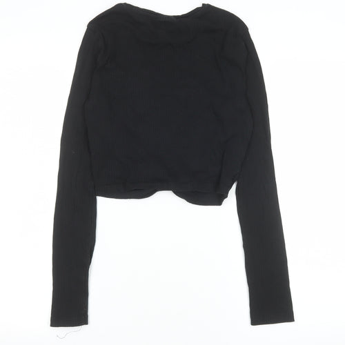 Noisy May Women's Black Cropped Long Sleeve Cotton Top Size S