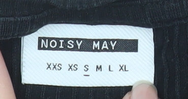 Noisy May Women's Black Cropped Long Sleeve Cotton Top Size S