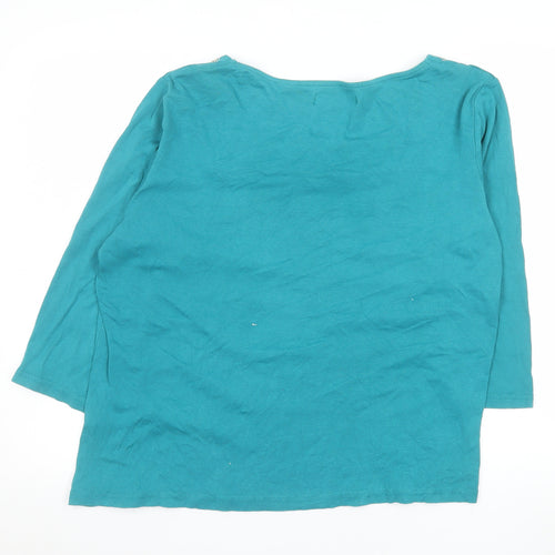 Julipa Women Blue Cotton 3/4 Sleeve Square Neck Beaded Blouse UK 18