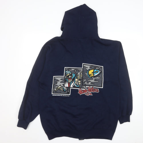 Airak Men Blue XL Hooded Full Zip Graphic Fleece Jacket